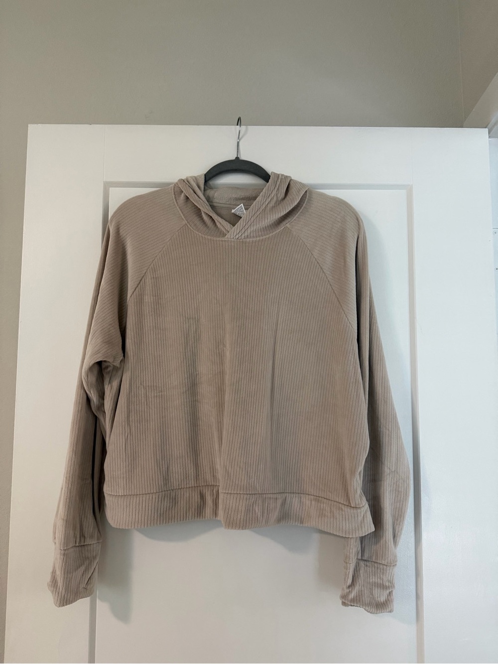 all in motion Ribbed Hooded Pullover in Taupe